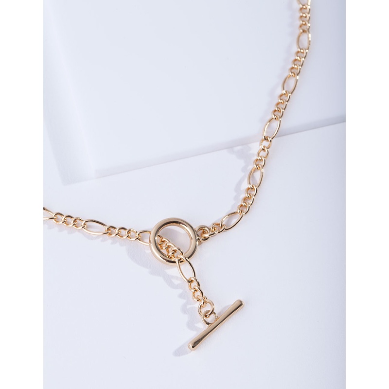 Gold Plated Figaro Chain T&O Short Necklace