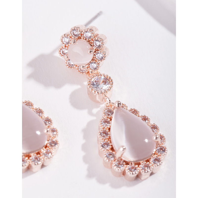 Rose Gold Diamond Simulant Floral Earrings