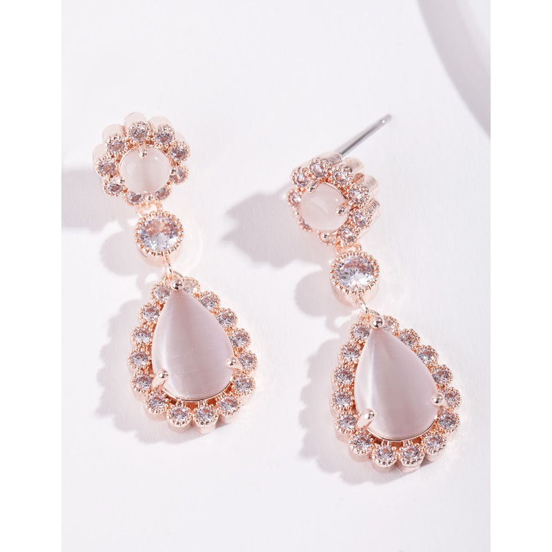 Rose Gold Diamond Simulant Floral Earrings