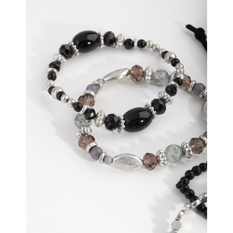 Black Stretch Mixed Bangle 5-Pack