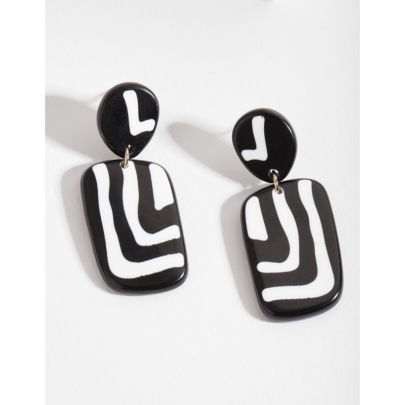 Black & White Square Zebra Print Drop Earrings