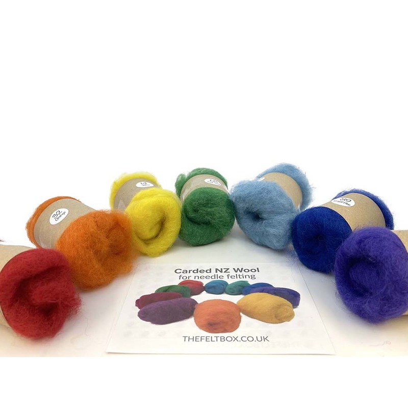 Carded Needle Felting Wool Rainbow Colour Multicoloured Felting Batt 7x 20g