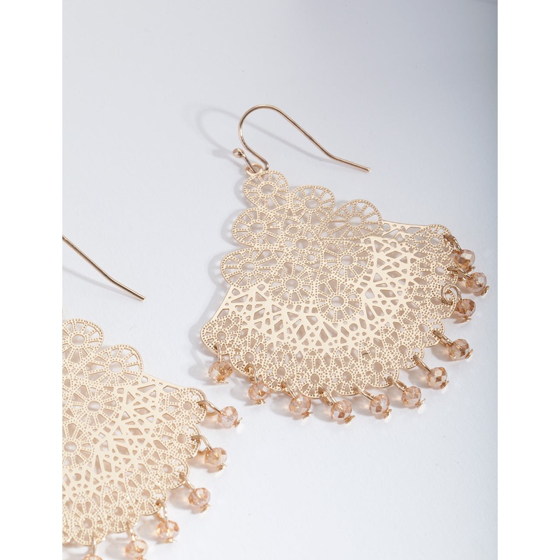 Gold Filigree Chandelier Fan Drop Earrings