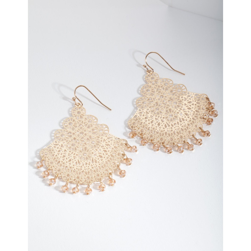 Gold Filigree Chandelier Fan Drop Earrings