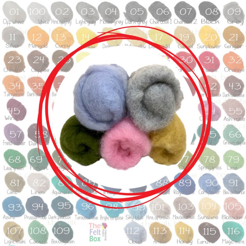 Needle Felting Carded NZ Wool Stack 5 colours customisable