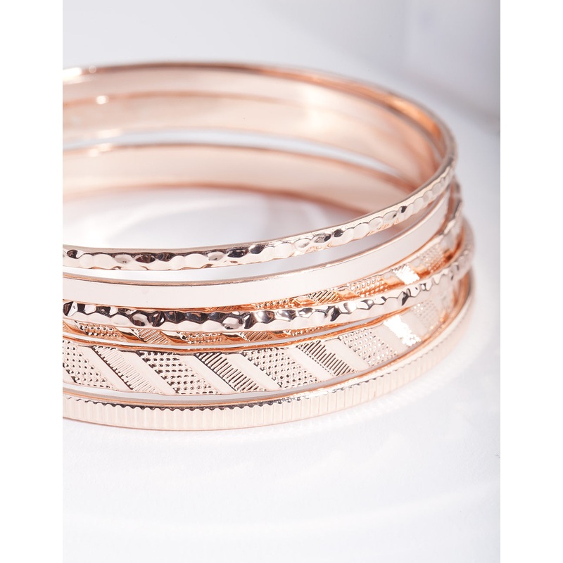 Rose Gold Textured Strip Bangle 6-Pack