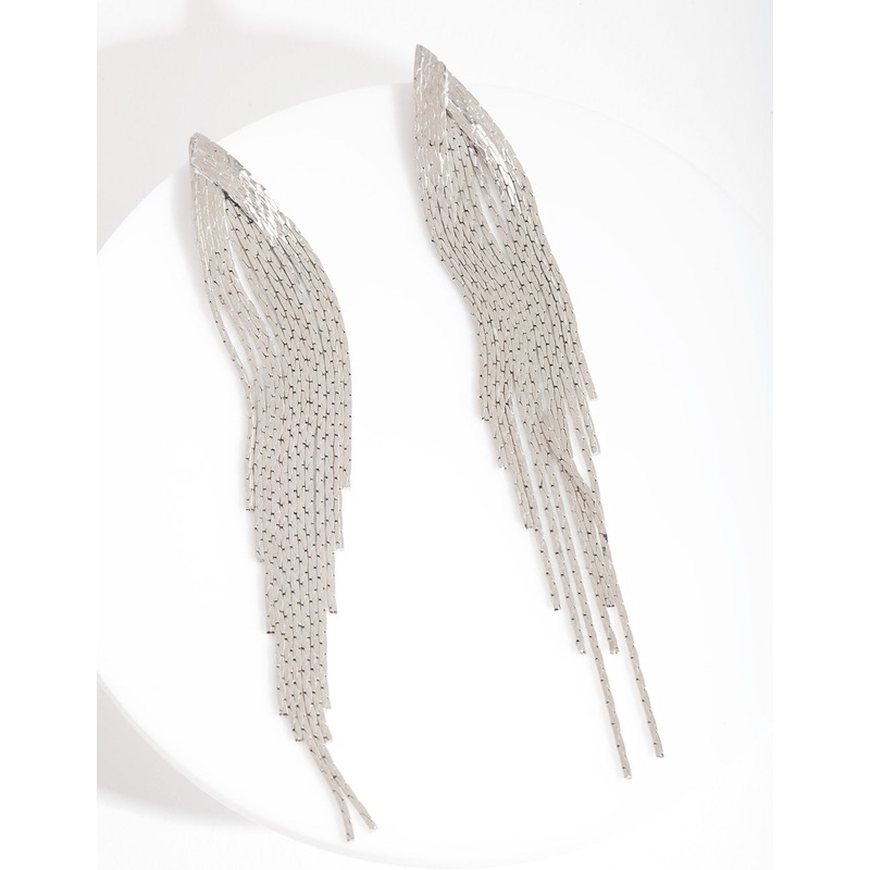 Silver Textured Tassel Earrings