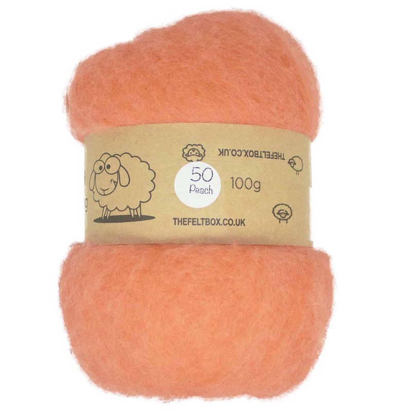 Carded NZ Wool For Needle Felting Batts – Peach #50