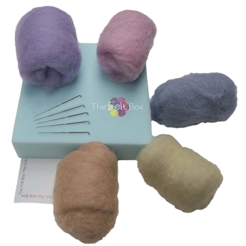 Needle Felting Starter Kit Small The Felt Box  5 Colours Carded Wool Needles Mat