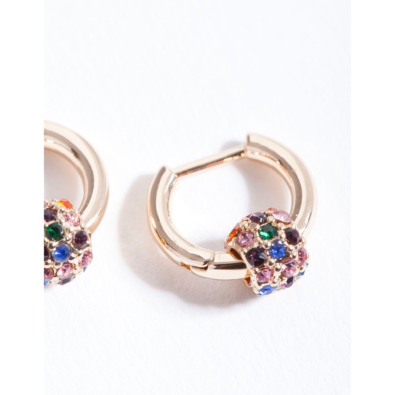 Gold Rainbow Diamante Bead Huggie Earrings
