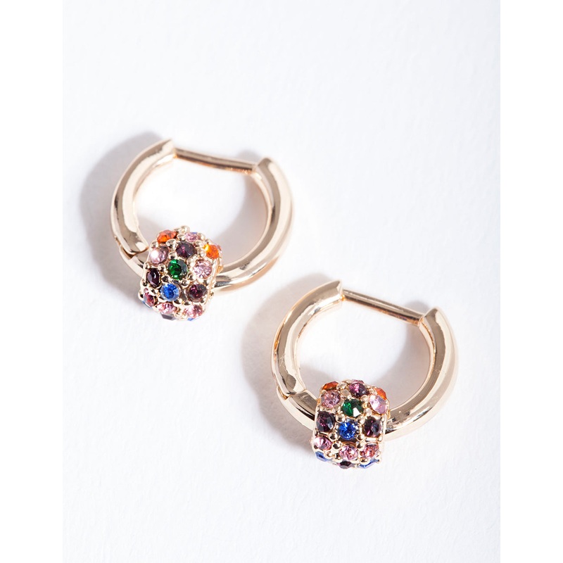 Gold Rainbow Diamante Bead Huggie Earrings