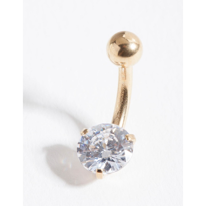 Gold Surgical Steel Round Cubic Zirconia Belly Bar