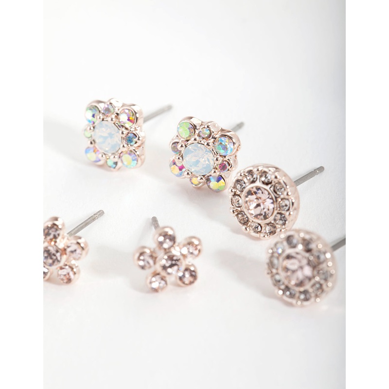Rose Gold Diamond Simulant Silk Stud Earrings Set