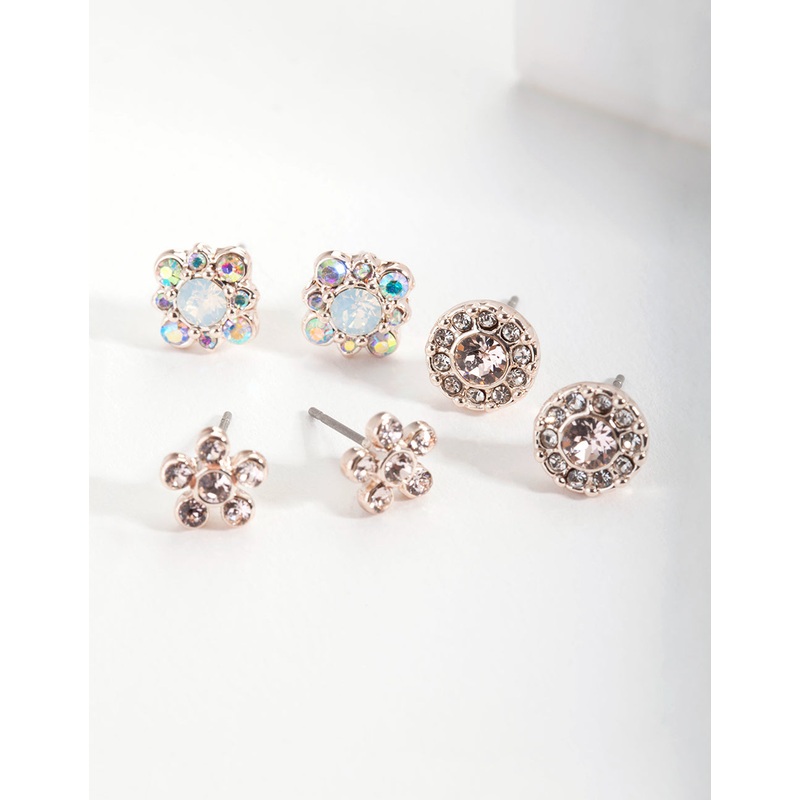 Rose Gold Diamond Simulant Silk Stud Earrings Set