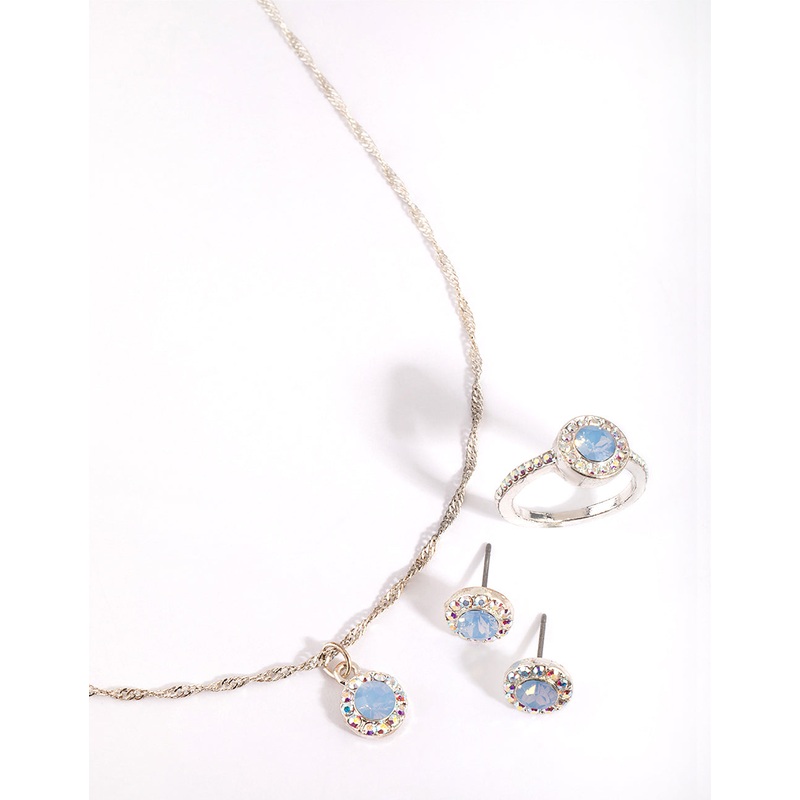 Silver & Blue Diamond Simulant Jewellery Set