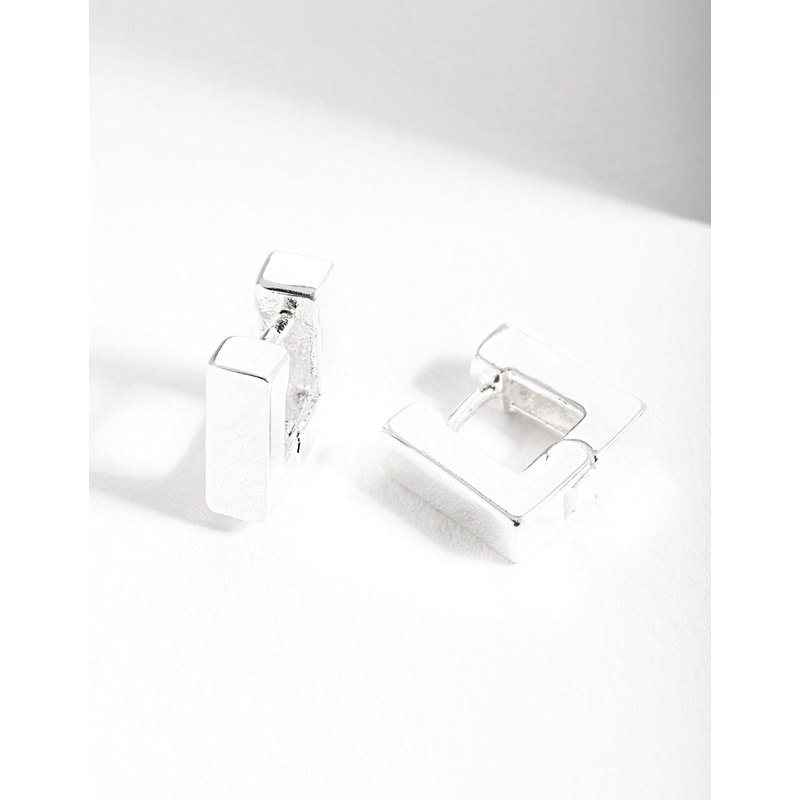 Silver Square Huggie Earrings