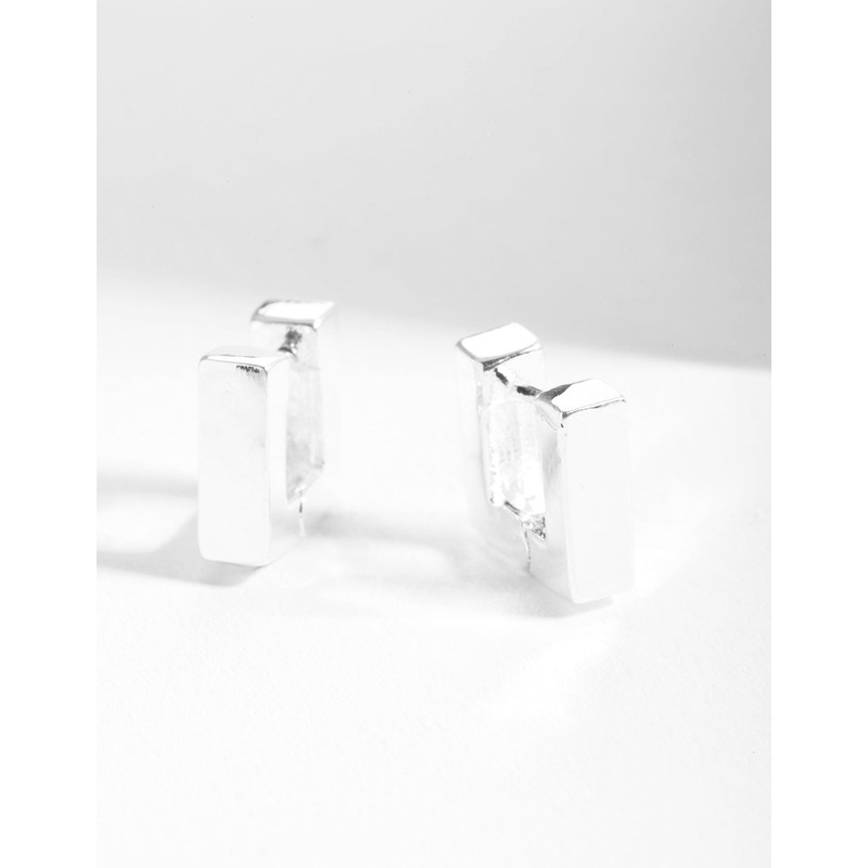 Silver Square Huggie Earrings