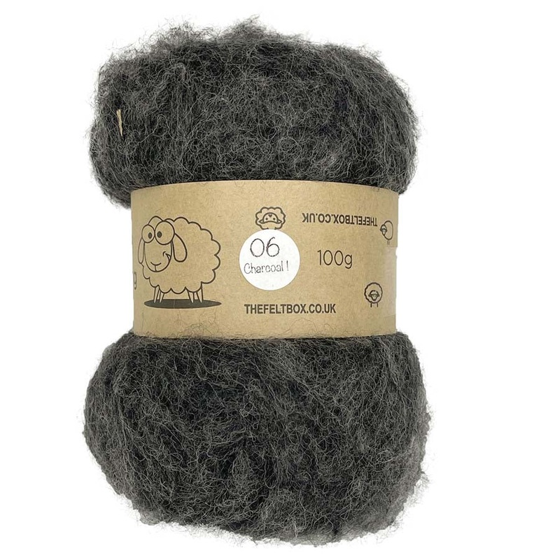 Carded NZ Wool For Needle Felting Batts – Charcoal 1 #06