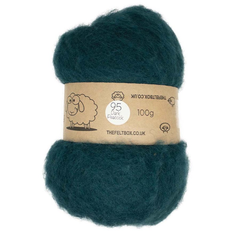 Carded NZ Wool For Needle Felting Batts – Dark Peacock #95