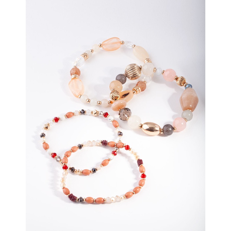 Gold Multi Neutral Bead Bracelet 4-Pack