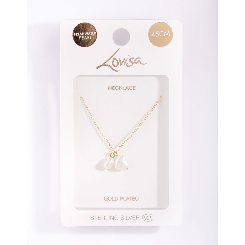 Gold Plated Sterling Silver Double Freshwater Pearl Necklace