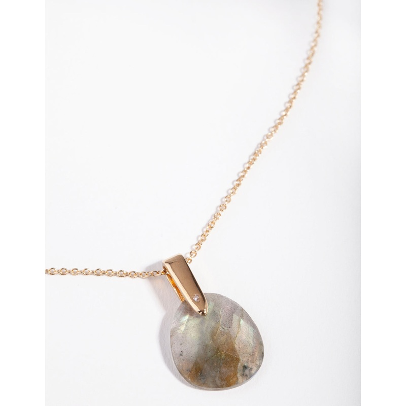Gold Plated Sterling Silver Faceted Labradorite Pendant Necklace