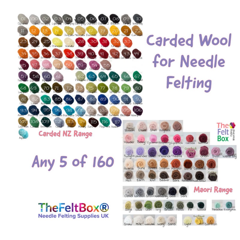 Needle Felting Carded NZ & Maori Wool Stack 5 or 10 Colours Customisable