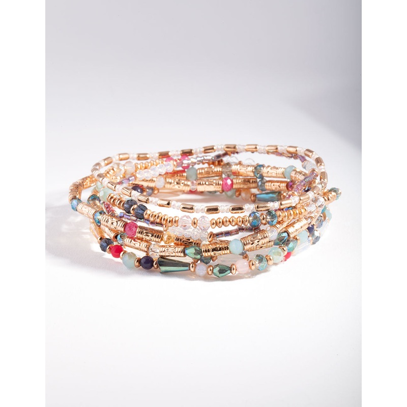 Rose Gold Faceted Multi Bead Bracelet 7-Pack