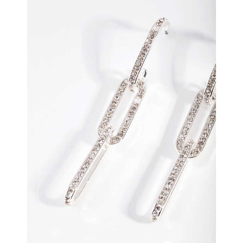Silver Diamante Chain Link Drop Earrings