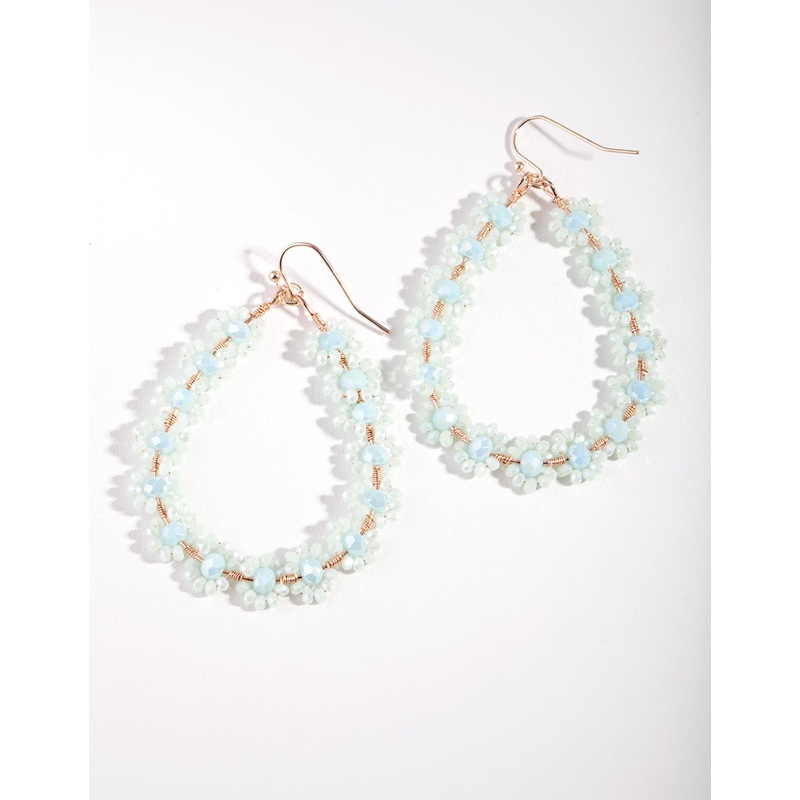 Gold Blue Delicate Flower Teardrop Hoop Earrings