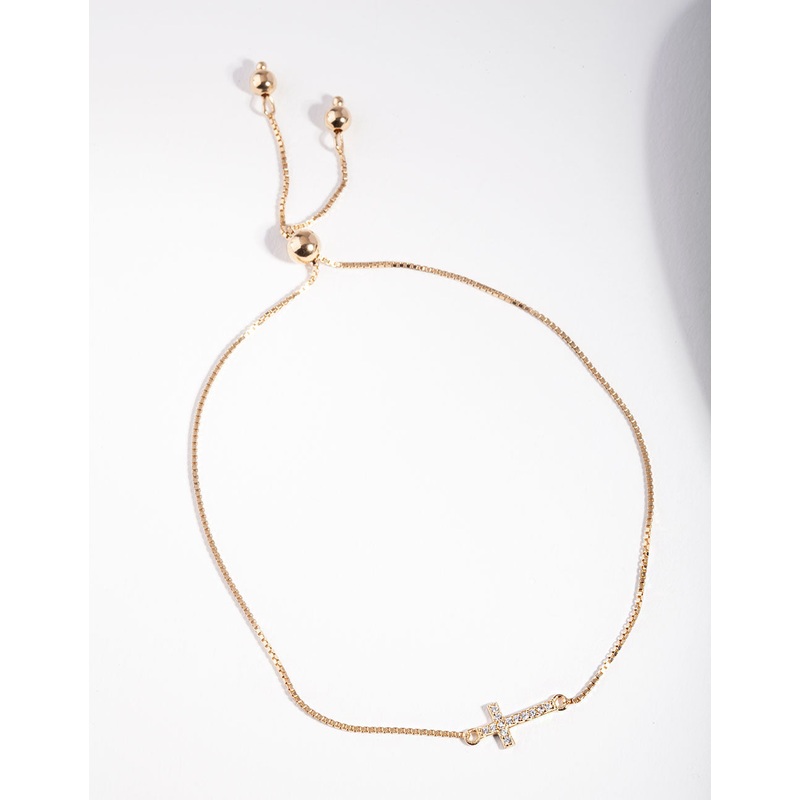 Gold Plated Sterling Silver Cubic Zirconia Cross Toggle Bracelet