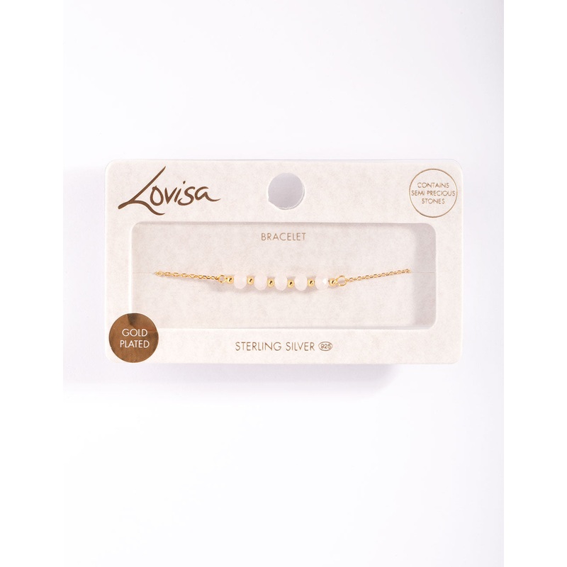 Gold Plated Sterling Silver Rose Quartz Facet Bead Bracelet