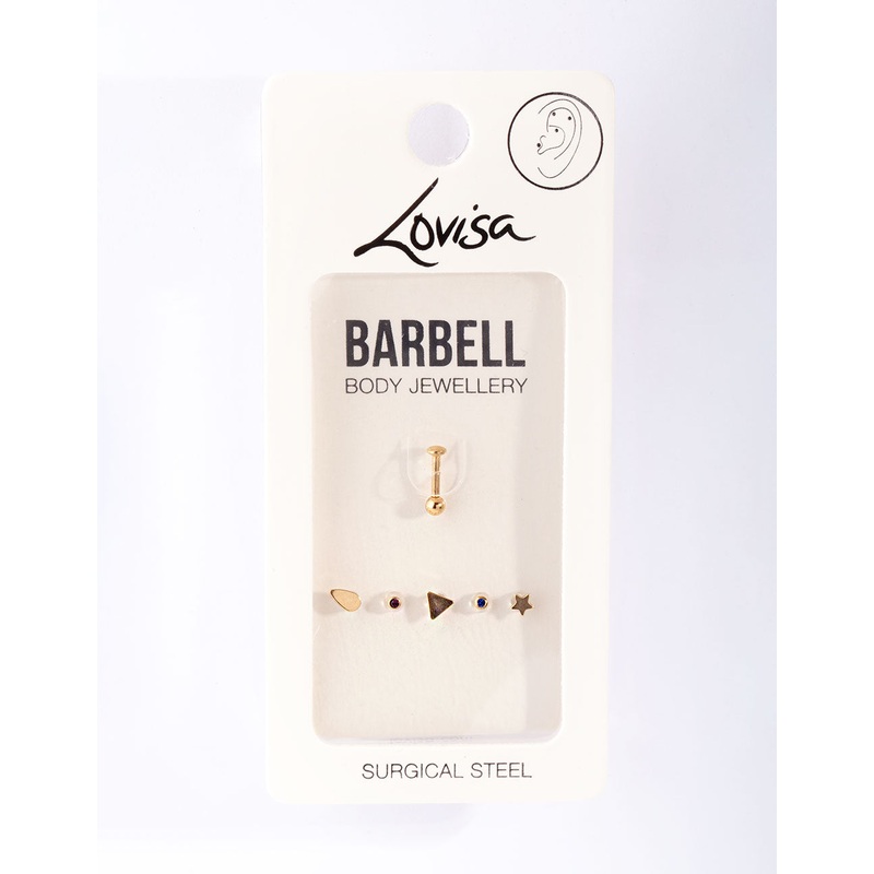 Gold Plated Surgical Steel Mixed Barbell Earrings