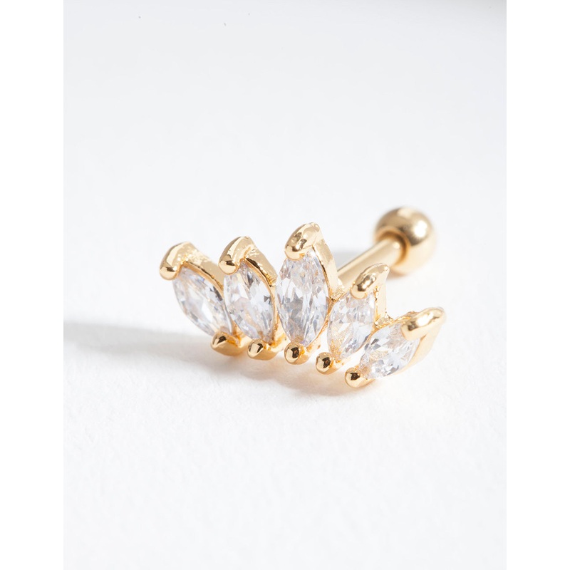 Gold Surgical Steel Graduated Marquise Stone Barbell Earrings