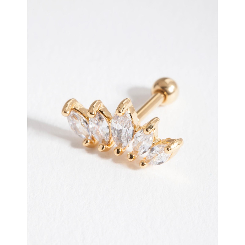 Gold Surgical Steel Graduated Marquise Stone Barbell Earrings