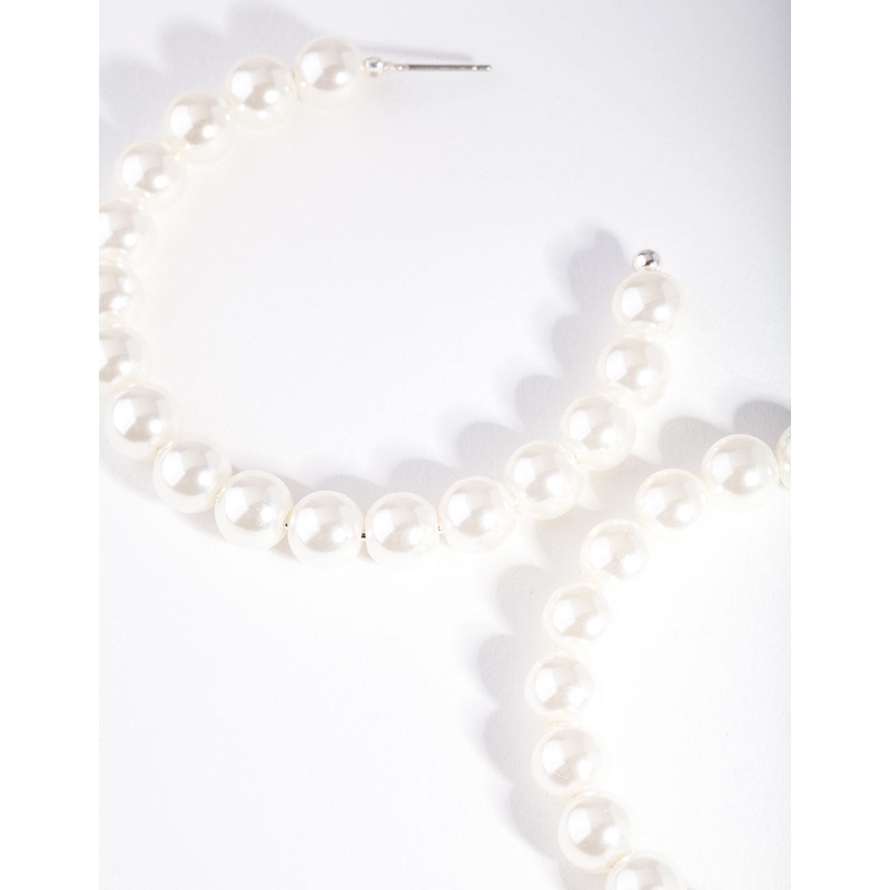 Silver Pearl Bead Hoop Earring