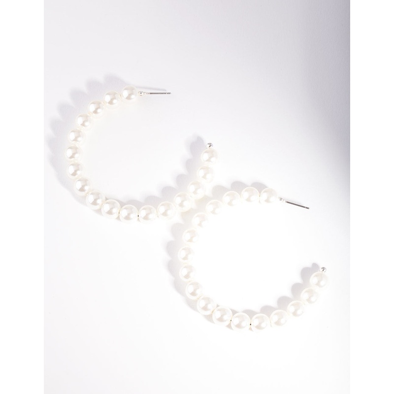 Silver Pearl Bead Hoop Earring