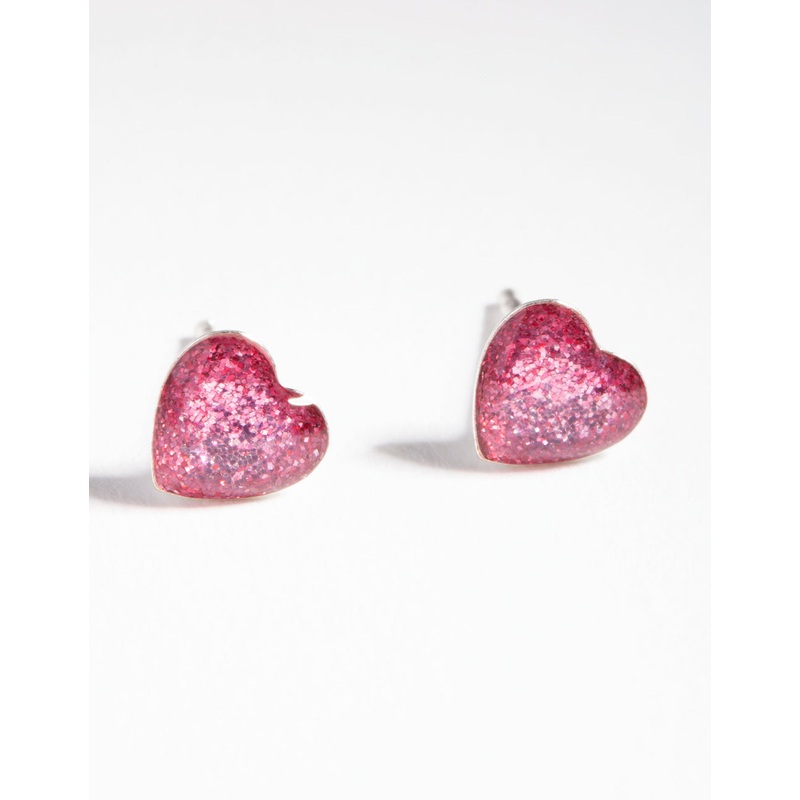 Sterling Silver Epoxy Heart Stud Earrings