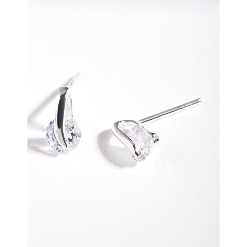 Sterling Silver Round Cubic Zirconia Wrap Stud Earrings