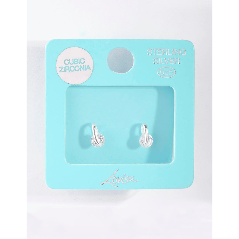 Sterling Silver Round Cubic Zirconia Wrap Stud Earrings