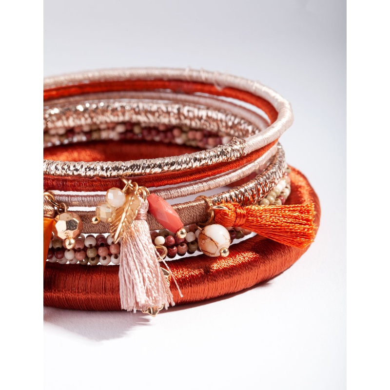 Brown & Orange Thread Wrap Bracelet 6-Pack