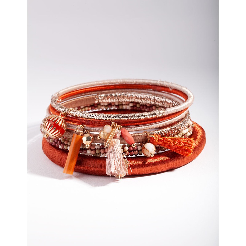 Brown & Orange Thread Wrap Bracelet 6-Pack