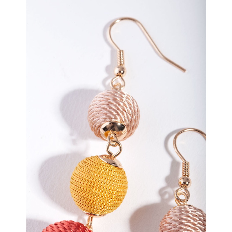 Gold 3 Graduating Tread Bead Drop Earrings