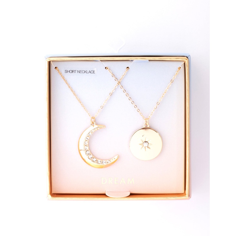 Gold Moon & Star Diamante Necklace Pack