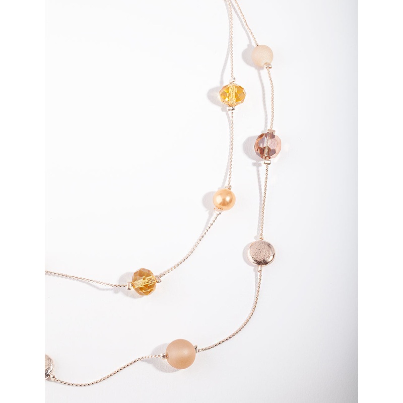 Gold Peach Facet Bead & Frost Stone Necklace