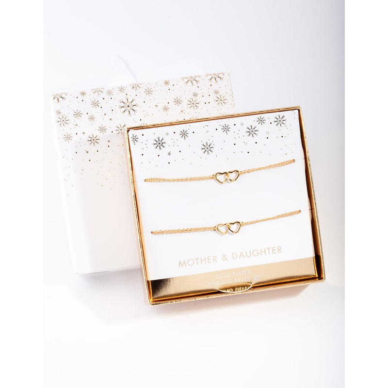 Gold Plated Sterling Silver Double Heart Bracelet Pack