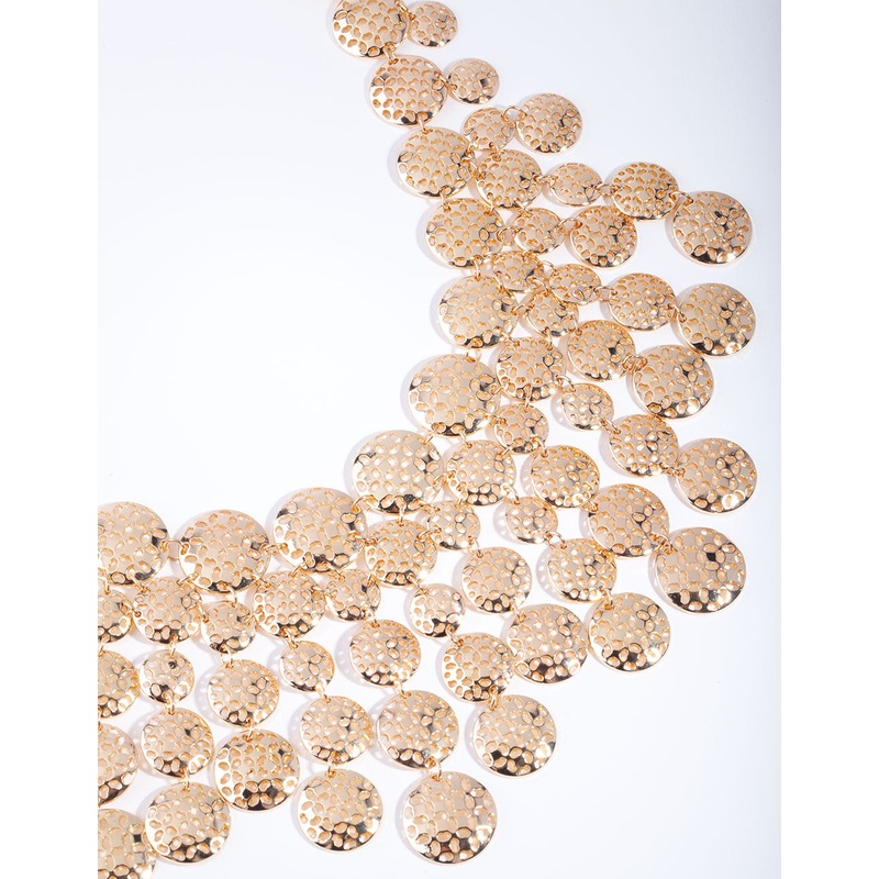 Gold Textured Cascading Disc Necklace