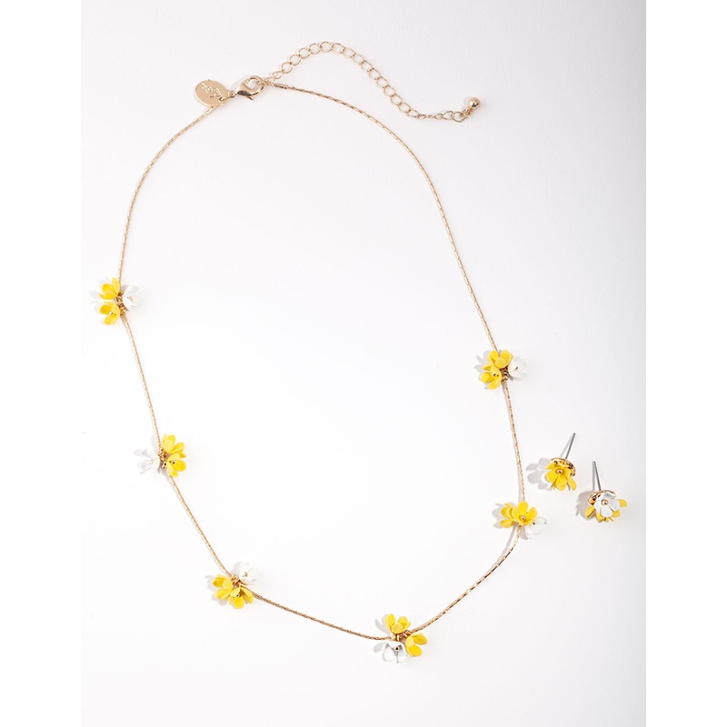 Kids Flower Cluster Necklace & Earrings Set