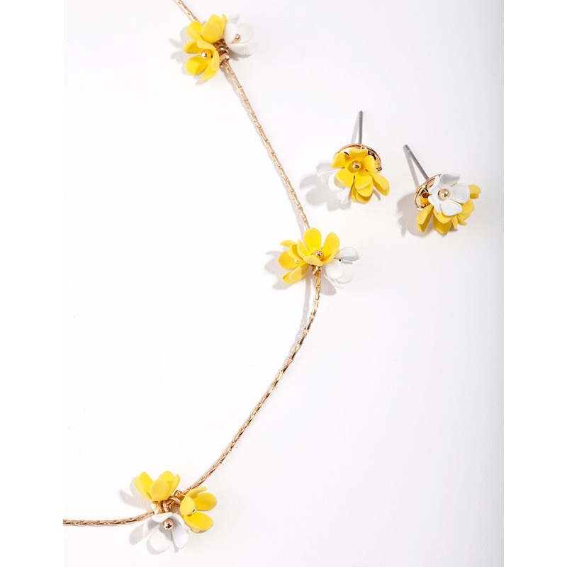 Kids Flower Cluster Necklace & Earrings Set
