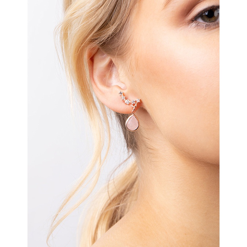 Rose Gold Quartz Star Diamante Crawler Earrings
